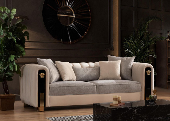 Luxurious upholstered 3-seater sofa in beige in a contemporary style