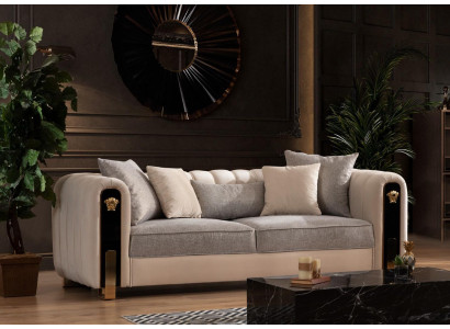 Luxurious upholstered 3-seater sofa in beige in a contemporary style