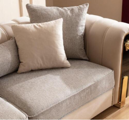 Luxurious upholstered 3-seater sofa in beige in a contemporary style