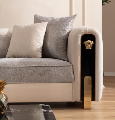 Luxurious upholstered 3-seater sofa in beige in a contemporary style