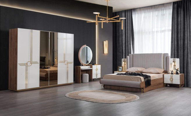 Bedroom Set Bed 2x Bedside table Wardrobe Design Luxury 5-piece new