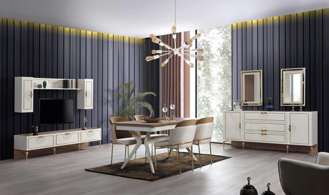 Dining room Dining set Set Table 4x Chairs Sideboard 2x Mirror 8pcs new