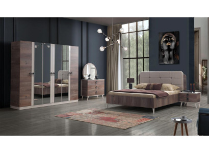 Bedroom Complete Set Bed 2 x Bedside table Wardrobe 5 pieces
