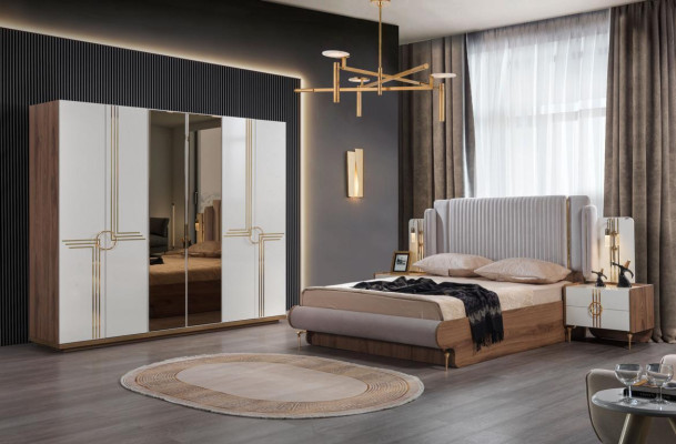 Bedroom Bed 2x Bedside table Wardrobe 4pcs.Complete Set Design