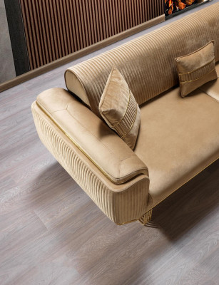 Living room Sofas 3 Seater Upholstery Luxury Texti Couch Design Beige Couches