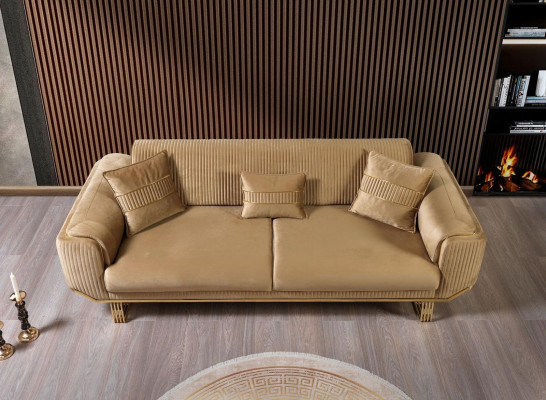 Living room Sofas 3 Seater Upholstery Luxury Texti Couch Design Beige Couches