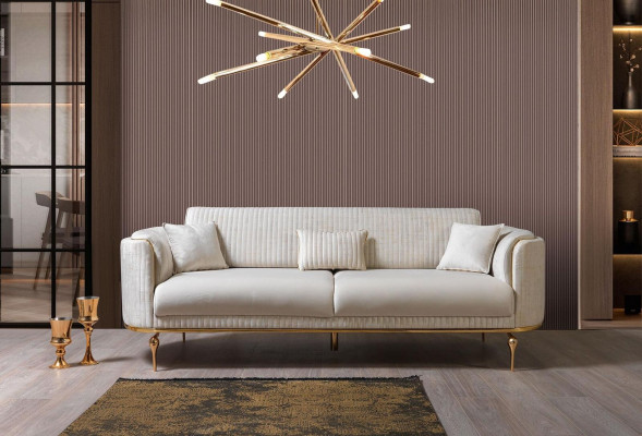 Sofa 3 Seater Designer Sofa Couch Upholstery Sofas Textile White Modern Three Seater