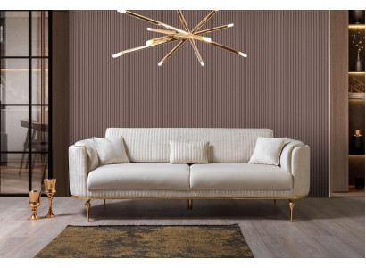 Sofa 3 Seater Designer Sofa Couch Upholstery Sofas Textile White Modern Three Seater