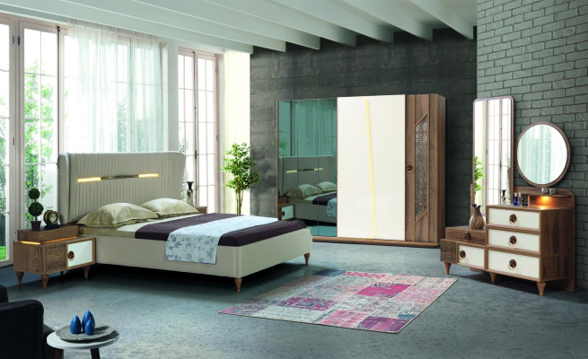 Chambre à Coucher Commode Avec Miroir Bois Meuble Luxe Meuble 2-piece Ensemble Neuf