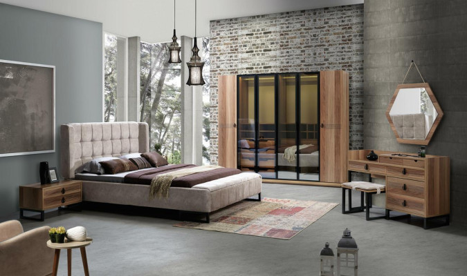Bed Double bed Furniture Furnishings Bedroom Design Fabric Textile new