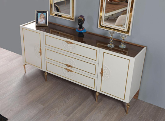 Living room Set Sideboard with 2x Mirror Suite Wood 3-piece White Sideboard