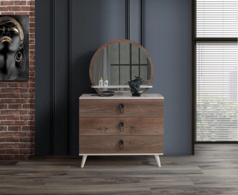 Chambre à Coucher Commode Avec Miroir Luxe Modern Meuble Set 2pcs Bois Neuf