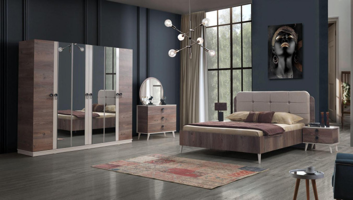 Chambre à Coucher Commode Avec Miroir Luxe Modern Meuble Set 2pcs Bois Neuf