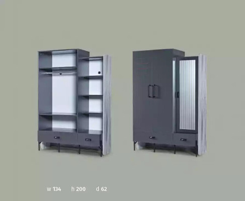 Wardrobe Gray Coat rack Cabinets Bedroom Wood Furniture Furnishings 134cm