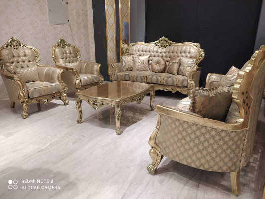 French sofa set Upholstery Furniture couch set 5 pieces. Sofa table