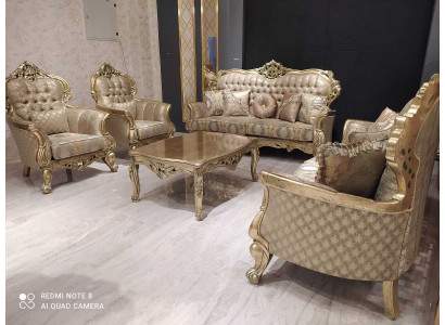 French sofa set Upholstery Furniture couch set 5 pieces. Sofa table