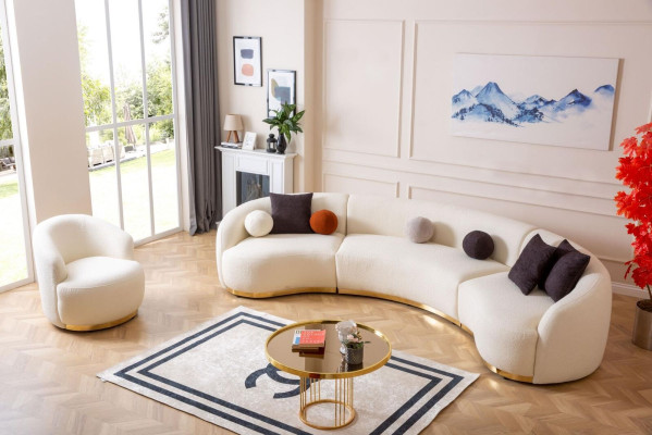 Designer Living room set Modern Sofa set Round sofa + 1 Seater 2pcs