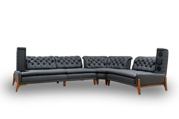 Luxury Corner sofa L-shape with music system Modern gray Upholstered furniture Imitation leather