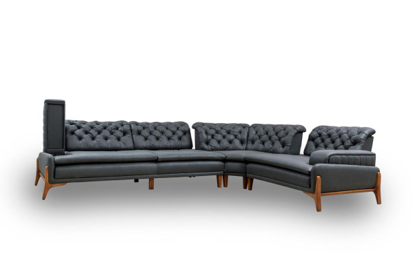 Luxury Corner sofa L-shape with music system Modern gray Upholstered furniture Imitation leather