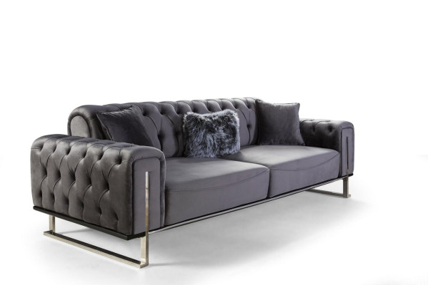 Luxury Chesterfield Sofa 3 Seater Gray Sofa Upholstery Textile Couches
