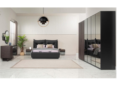 Double bed Suite Bedroom Bed Bedside tables Black Set 6pcs