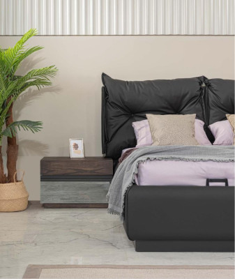 Double bed Suite Bedroom Bed Bedside tables Black Set 6pcs