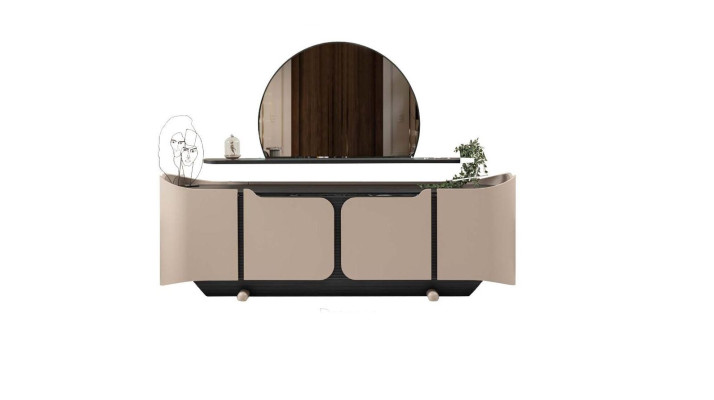 Sideboard Sideboard Chest of drawers with Mirror Wardrobe Wood Beige Modern Set