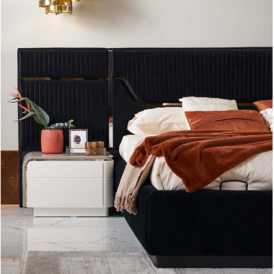 Suite Bed Frame Bedroom Double bed Wood Set 6pcs Blue Design