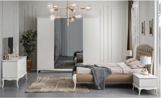 Double bed Suite bed frame Complete e Bedroom Bed 6pcs White