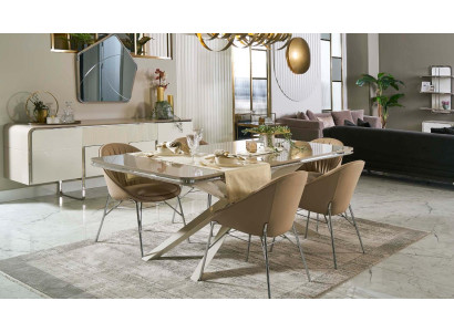 Modern Dining set Wood Dining table Dining corner Beige Dining room 7-piece Chairs