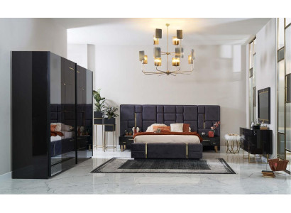 Luxury Double Bed Bed Frame Bedroom Wood Set 6pcs Black Design