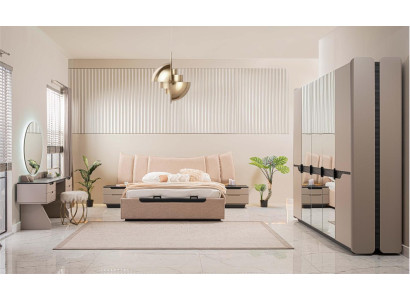 Double bed Complete e Bed Bedroom Modern Beige Set 6-piece Wardrobe