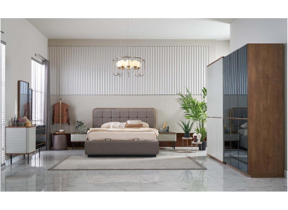 Suite Bedroom Bed Set 5pcs Double bed Brown Wood Bed Frame