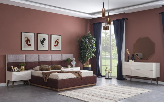 Modern bedroom furniture Complete Furnishings Design Bed 2x Bedside tables