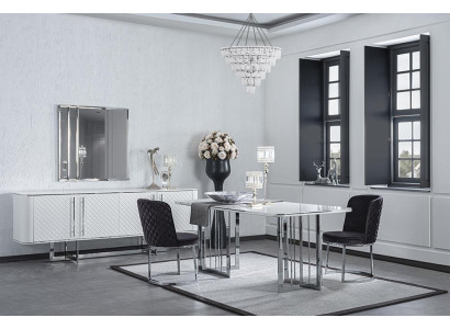 Dining room Furniture Luxury Complete Dining table Sideboard with Mirror Design 4x Chairs