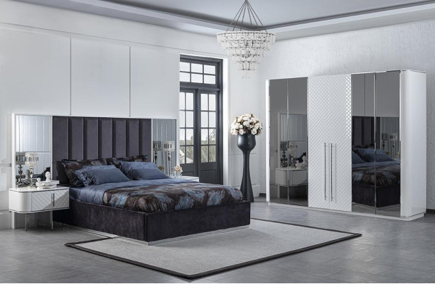 Bedroom Complete Luxury Modern Bed 2x Bedside tables Luxury Wardrobe