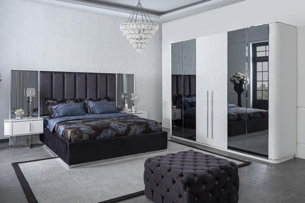 Bedroom Complete Luxury Modern Bed 2x Bedside tables Luxury Wardrobe
