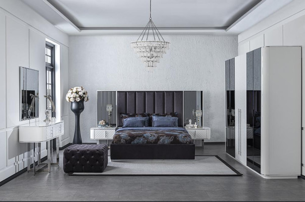 Bedroom 6tlg Bet 2x Bedside tables Luxury Wardrobe Design Dressing table