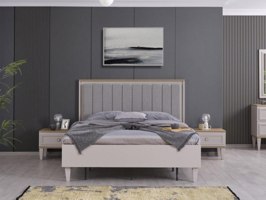 Suite Double bed Bedroom Bed Bedside tables Gray Wood Set 3pcs