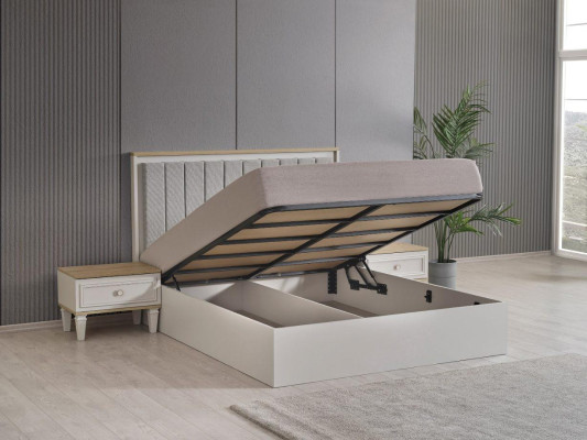 Suite Double bed Bedroom Bed Bedside tables Gray Wood Set 3pcs