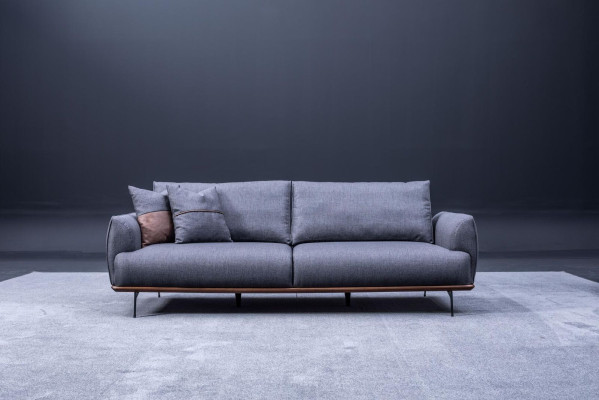 Gray upholstered sofa, modern three-seater living room textile sofa, luxury new