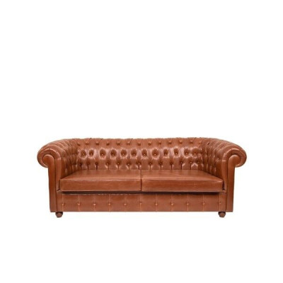 Luxury Brown Chesterfield Three Seater Couch 3-Seater Modern Sofa