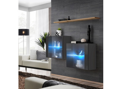 Living room Set Designer Wall unit Gray 130 cm Furnishings Luxury Wall Shelf