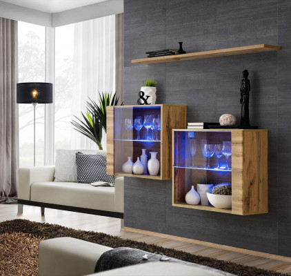 Living room Cabinets Display case Wall Shelf Luxury Living Room Brown Set 3pcs.