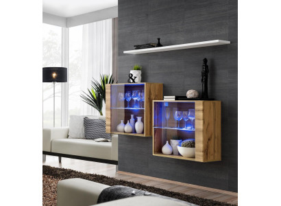 Braun Suite 3tlg Wall unit Luxury Living room Set Wood Wall shelf Furniture new