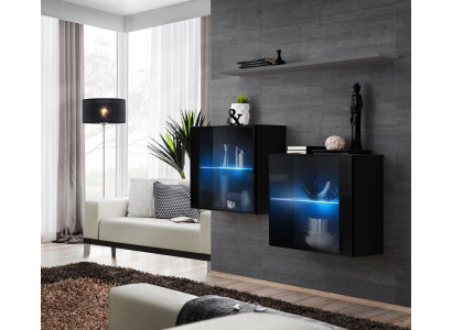 Wall unit Wood Furniture Furnishings Luxury Designer Complete e Set 3pcs. Wall Shelf