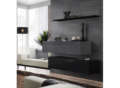 Wall unit Living room Wall unit Modern Black Wood Wardrobe Wall Shelf