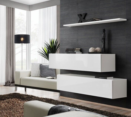 Suite White Set 3pcs Complete Wall Cabinet Wall Unit Wall Shelf Modern Design