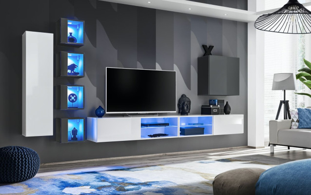 Wall unit White Designer wall cabinet Furniture Living room furniture Furnishings Complete