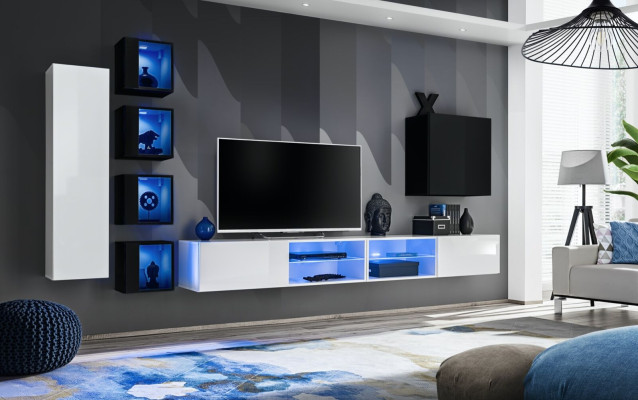 Living room Complete Set 7 pieces luxury wall unit 6x wall cabinet TV lowboard furniture